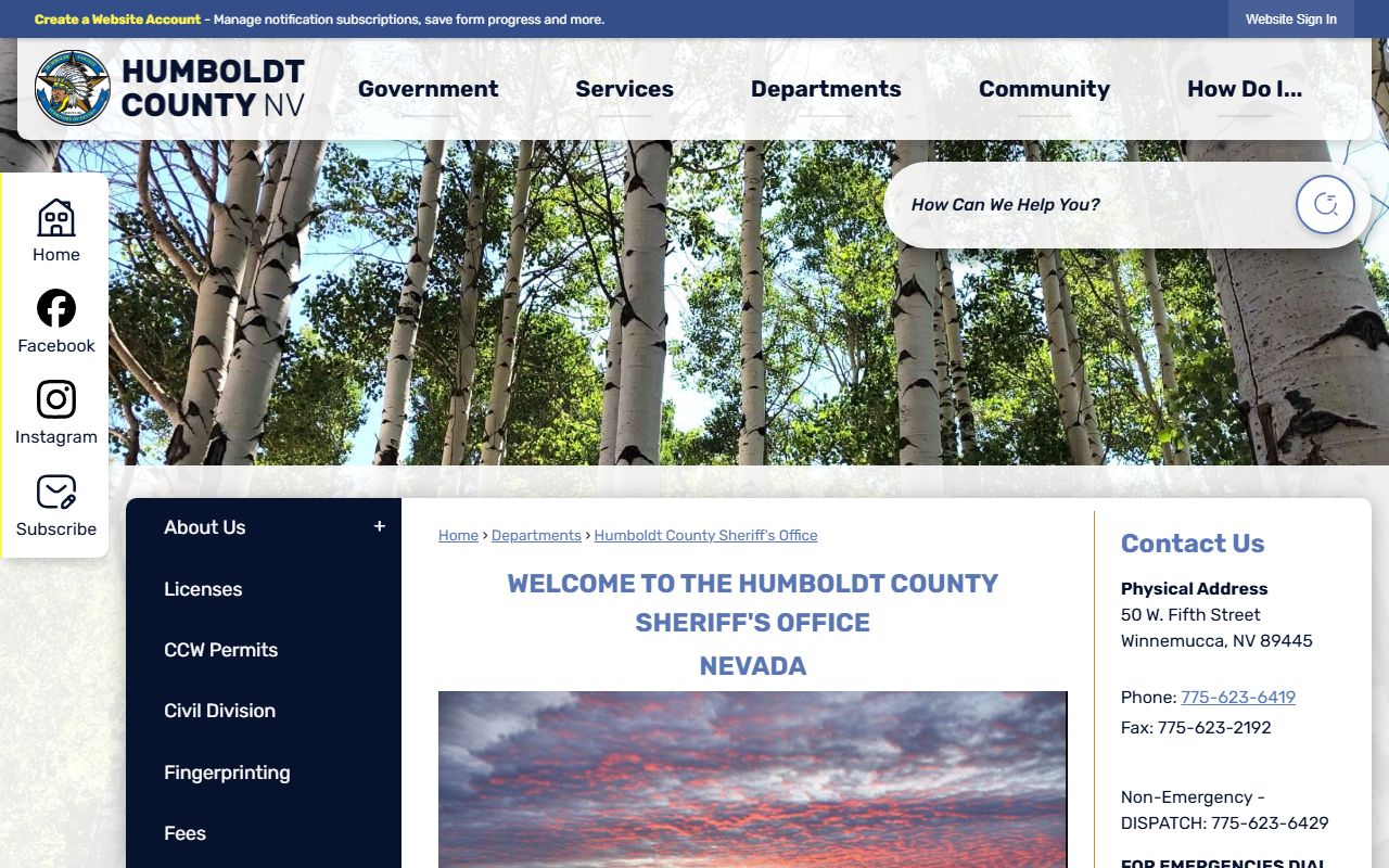Humboldt County Sheriff's Office page with CrimeGraphics public portal link